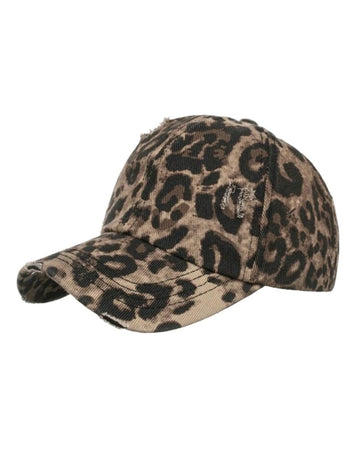 1pc Women Vintage Washed Ponytail Crisscross Baseball Cap With Elastic Band Leopard Print