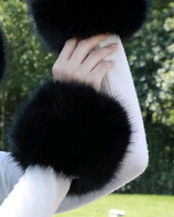 1pair Faux Rabbit Fur Sleeve And Wrist Cuffs Set For Women's Outfit Decoration, Winter