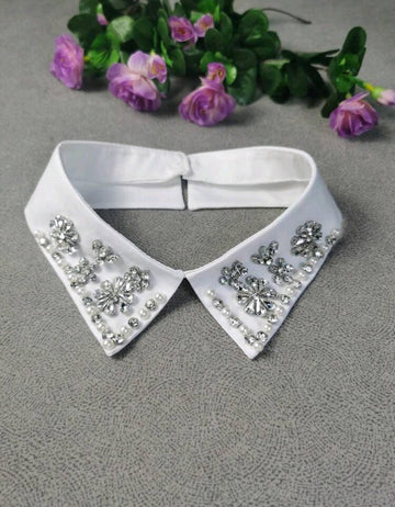 1pc Women's White Delicate Handmade Pearl Rhinestone Solid Elegant Polyester High-End Fashionable Detachable Collar, Autumn/Winter