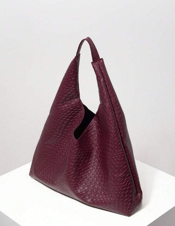 Vintage Woven PU Leather Shoulder Bag, Large Capacity Tote Bag, Burgundy Purse, Christmas Gifts For Women, Oversized Handbag, Minimalist Underarm Bag, Daily Commute And Shopping Bag