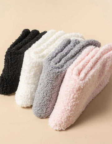 4pairs Solid Fluffy Crew Socks