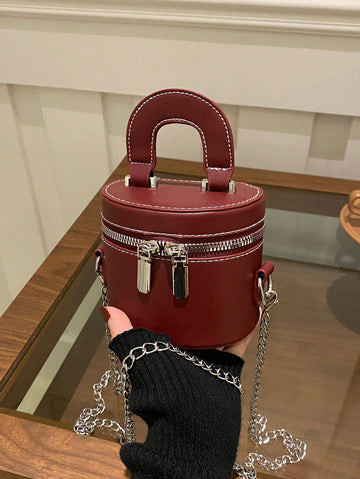 Women's Wholesale New 2024 Niche High-End Burgundy Makeup Box Bag, Mini Lipstick Bag, Shoulder Messenger Bag