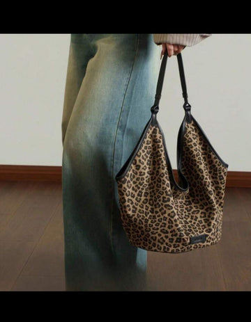 European & American Leopard Print Large Capacity Tote Bag For Women, Vintage Crossbody Shoulder Bag, Fashionable Versatile Commuter Handbag, Lepard Print Cheetah Bag