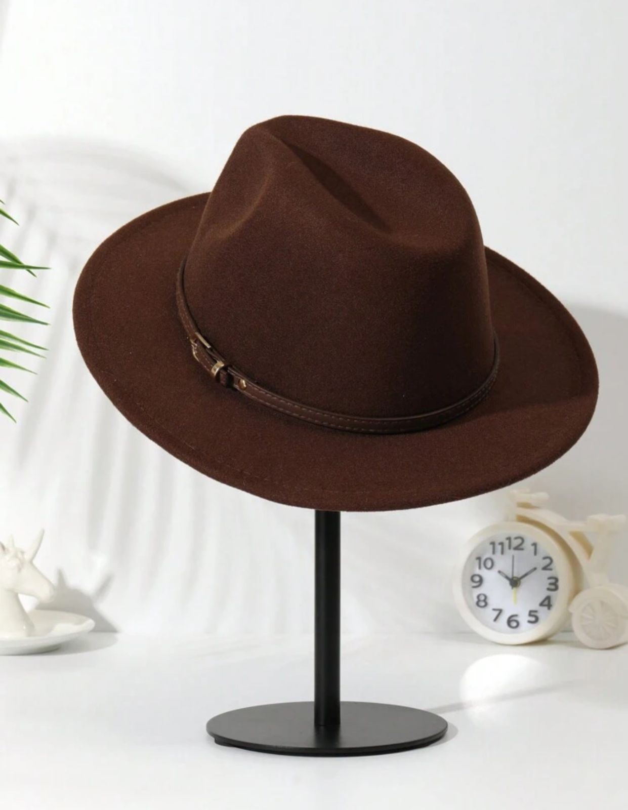 1pc Unisex Belt Decor Boho Fedora Hat Jazz Panama Hat Soft Felt Hat Western Denim Style Hat Suitable For Daily Use