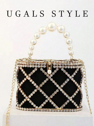 Luxury 2025 Women'S Bridal Wedding Purse Party Prom Rhinestone Pearl Woven Crossbody Bag Fashion Evening Bags