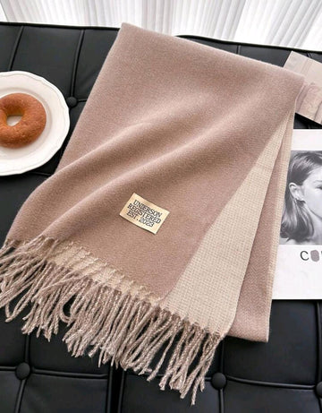 1pc Fashion Reversible Scarf For Women, Winter Double-Sided Long Tassel Thick Warm Shawl