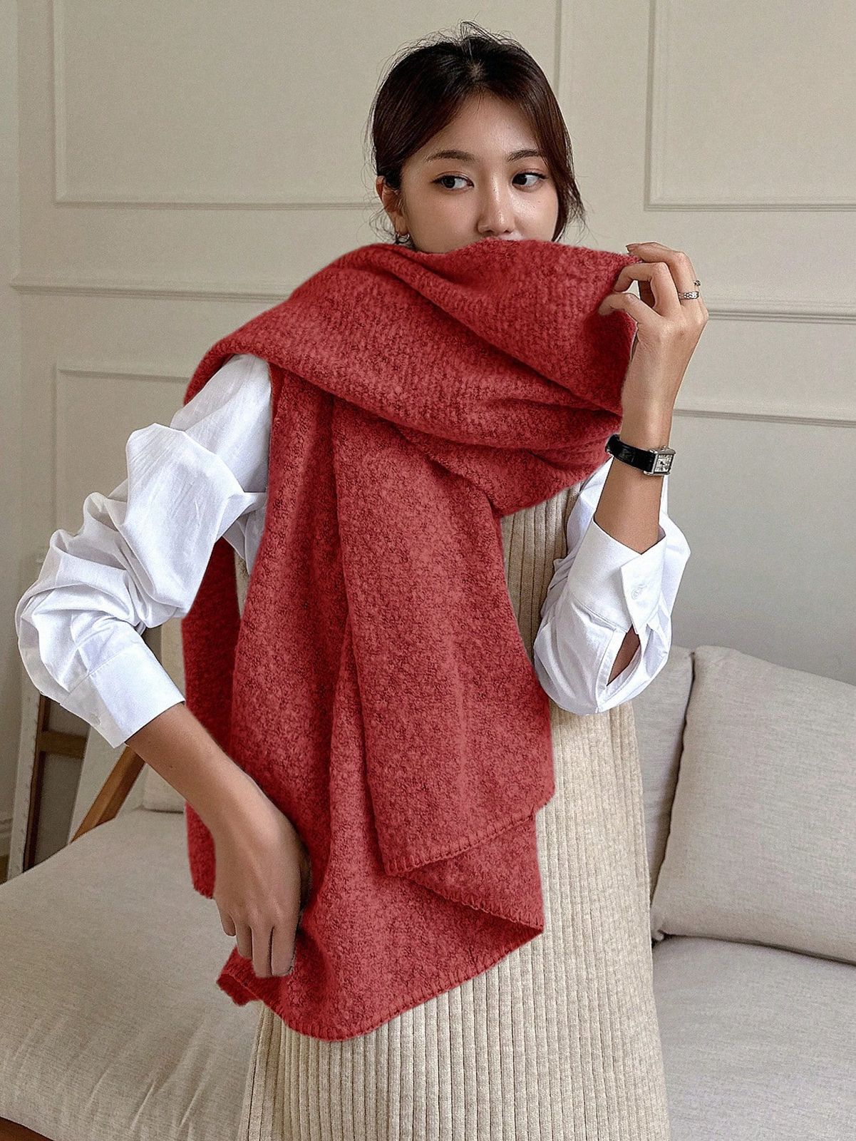 DAZY Simple Solid Color Furry Women Shawl, Casual Everyday Use