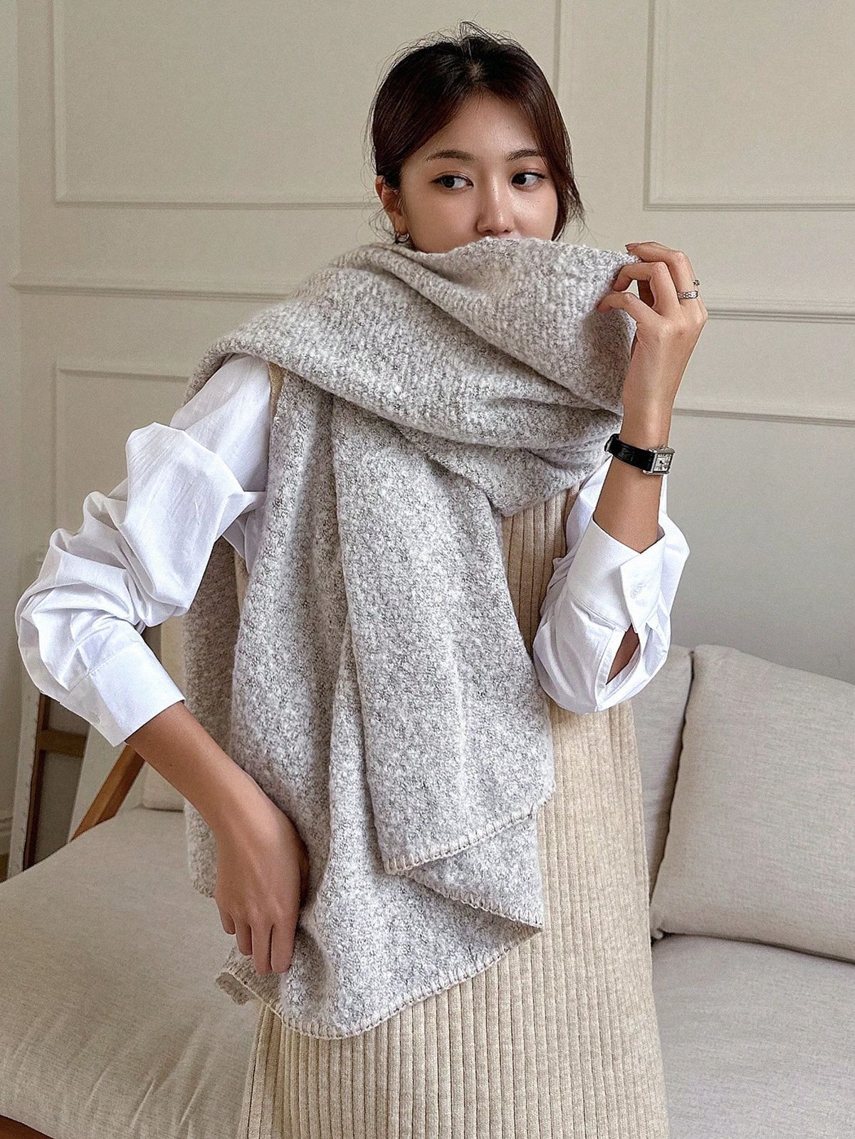 DAZY Simple Solid Color Furry Women Shawl, Casual Everyday Use