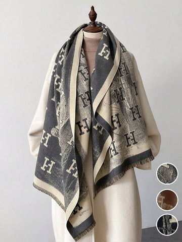 FADZOYLE 1pc Letter Horse Pattern Jacquard Scarf Shawl Winter Fall Warm Fashion Cashmere Feel Long Scarf Glegance Large Shawls