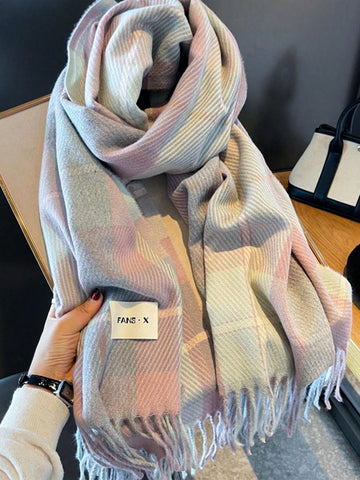 1pc Women Plaid Scarf 2024 Autumn Winter New Korean Version Warm Neck Shawl, Reversible Faux Cashmere Shawl Accessories Women