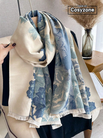 1pc Women Faux Cashmere Floral Jacquard Shawl Collar Cardigan, Fashionable And Versatile, Thick Warm Scarf For Autumn Winter Everyday Use Accessories Women