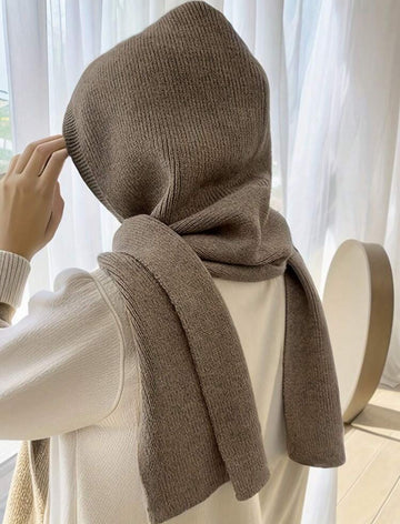 1pc Women's Fashion Solid Color Black/Beige/Brown/Red Striped Faux Wool Hooded Warm Shawl Scarf Suitable For Autumn/Winter Outings Accessories Women