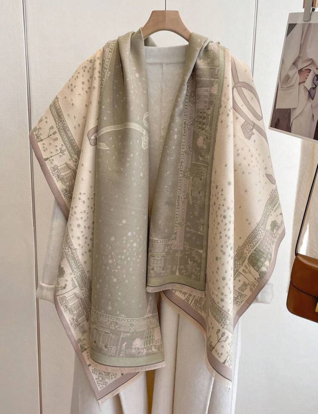 1pc Lady Fashion Jacquard Faux Cashmere Shawl Wrap Thick Warm Scarf For Daily Wear Winter Fall