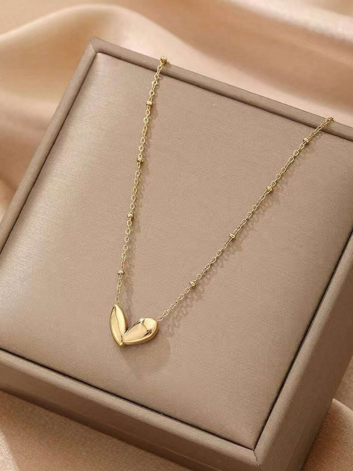 1pc Popular New Asymmetrical Heart Beads Patchwork Stainless Steel Necklace, Fashion Simple Elegant Commuter Necklace