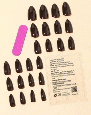 24pcs Autumn/Winter Almond Shaped Brown Stiletto Acrylic Press-On Nails, Medium Length, Thin Nail Set