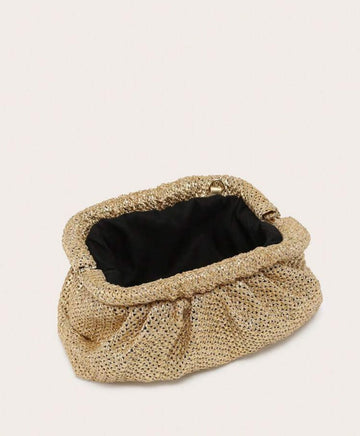 1pc Women's Vintage Grass Woven Cloud Folded Clutch Bag, Elegant Clutch Bag For Women, Holiday Essentials,Perfect For Travel, Vacation, Holiday & Beach