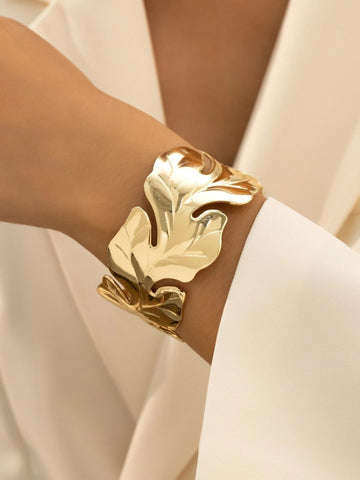 1pc Metallic Bohemian Style Tree Leaf Design Bangle Bracelet