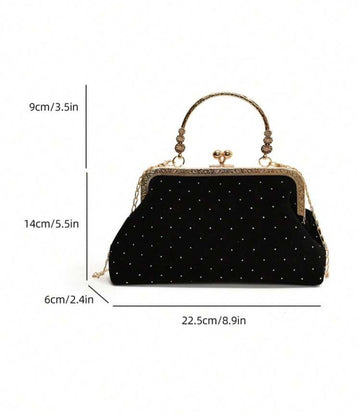 New Velvet Chain-Strap Clutch For Women, Fashion Metallic Crossbody Shoulder Bag, Solid Color With Metal Chain And Studs