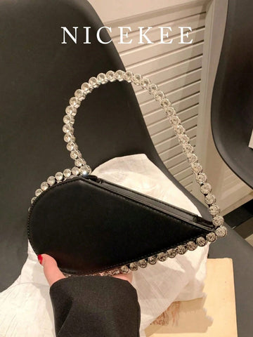 New Classic Luxury Style Women's Evening Bag Fashionable And Versatile Elegant Rhinestone Heart-Shaped Handbag Can Hold Lipstick, Change, Mobile Phone, Suitable For Parties