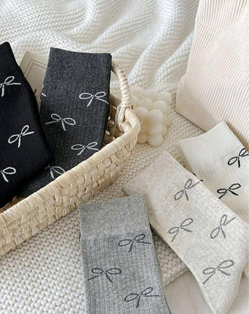 5 Pairs Women's Multi Bowknot Decor All-Season Versatile Crew Socks