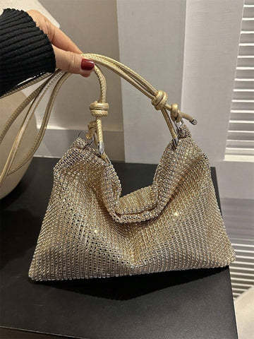 Rhinestone Decor Fashionable Casual Large Capacity Handbag, Summer Versatile Commute Chic Shoulder Tote Bag