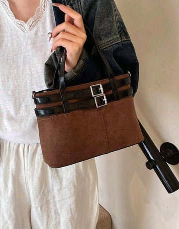 New Contrast Color Zipper Closure Shoulder Bag, Women Fashion Vintage Handbag Suitable For Commuting