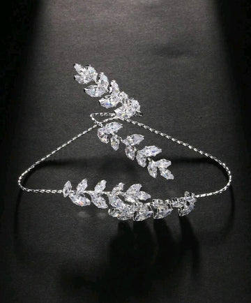 STONEFANS 1pc Luxury Crystal Leafy Branch Hand Chain Palm Cuff Bracelet With Finger Ring For Bride Wedding Jewelry