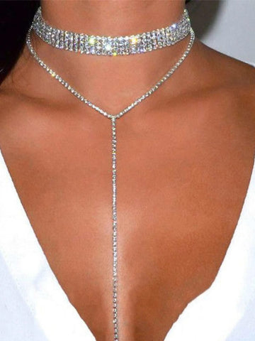 Rhinestone Decor Y Lariat Necklace