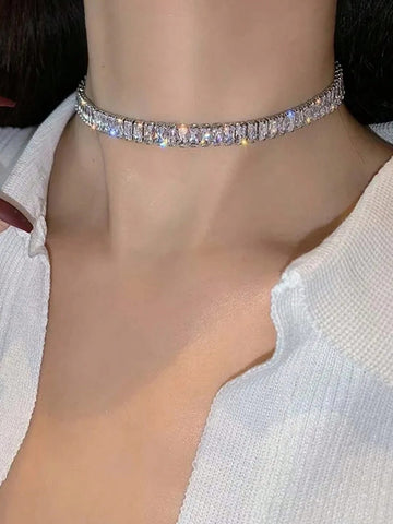 Luxury Shiny Zirconia Square Choker Necklaces For Women Exquisite Crystal Short Sexy Necklace Wedding Bride Jewelry Gift Funky Jewelry