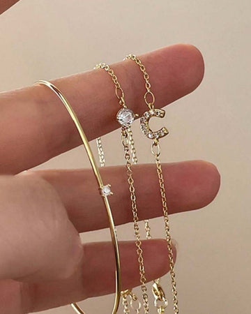 3 Simple And Elegant Light Luxury Horseshoe Iron Inlaid Rhinestone Plain Ring Bracelets With Layered Bracelet Set Suitable For Women's Daily Wear