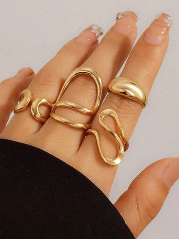 Moonfan 4pcs Minimalist Asymmetrical Line Design Rings, Best Friend Gift For Women