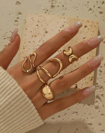 Moonfan 4pcs Minimalist Asymmetrical Line Design Rings, Best Friend Gift For Women