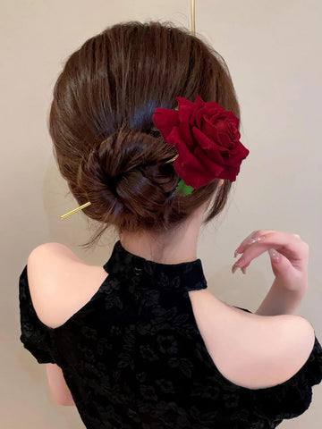 1pc Women Flower Decor Fashion Hair Pin For Hair Decoration Elegant Valentine's Day