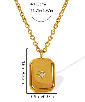 Nooxian 1 Pc Women Layered Style Stainless Steel Rectangle Star CZ Pendant Necklace