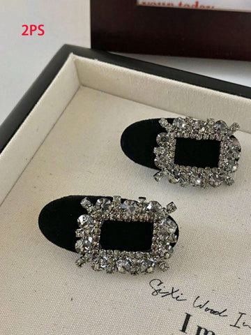 2pcs New Style Women's Atmosphere Square Shaped Rhinestone All-Match Black Hair Clip Royal