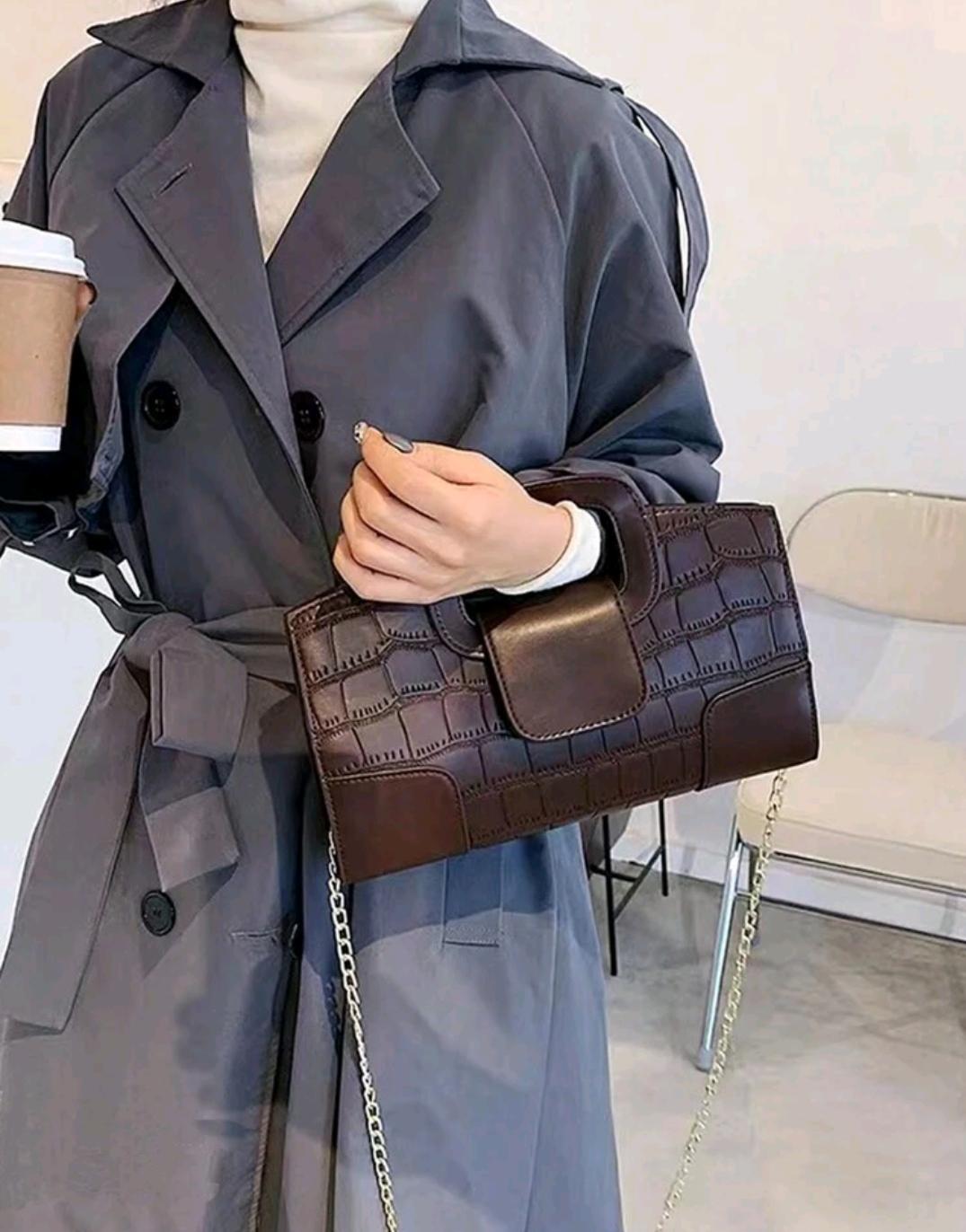 pc Elegant Women's Brown Crocodile Embossed Handbag