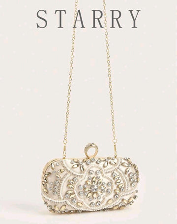 Glitter Handbag Glamorous Glitter Bling, Sequin, Luxury, Shiny Gorgeous Rhinestone Decor Evening Box Clutch Bag Evening Bag, Dinner Bag Faux Pearl, Rhinestone For Party Girl, Woman