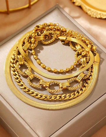 5pcs/Set Stainless Steel Multilayer Chain Bracelet Set For Women, Fashionable Minimalist Hip-Hop Style, Suitable For Music Festival Wear