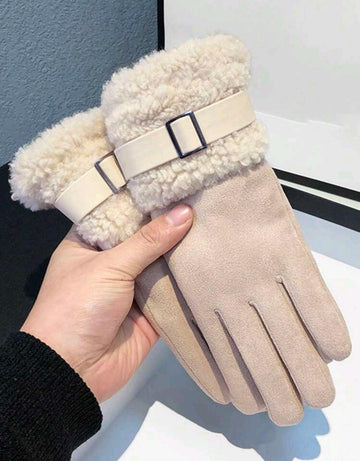 Women's Winter Gloves, Thermal Lined Thick Warm Touchscreen Windproof Waterproof Suede Outdoor Ski Snow Gloves With Sherpa Lining