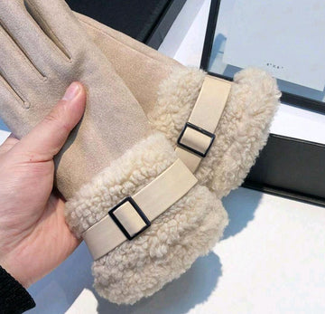 Women's Winter Gloves, Thermal Lined Thick Warm Touchscreen Windproof Waterproof Suede Outdoor Ski Snow Gloves With Sherpa Lining