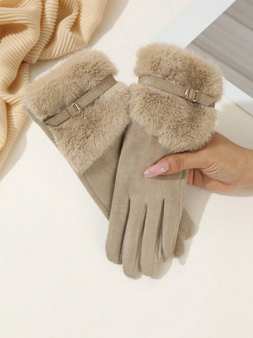 1 Pair Elegant Solid Color Casual Polyester Fabric Fringe Embroidery Women's Gloves, Suitable For Mature Outings, Festivals, Casual Wear, Evenings, Dates, Sports In Autumn And Winter