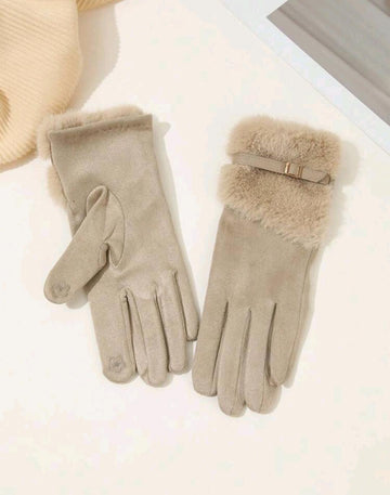 1 Pair Elegant Solid Color Casual Polyester Fabric Fringe Embroidery Women's Gloves, Suitable For Mature Outings, Festivals, Casual Wear, Evenings, Dates, Sports In Autumn And Winter