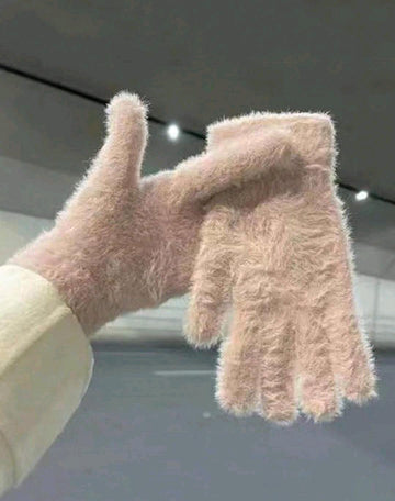 1 Pair Cozy Fuzzy Winter Gloves - Soft, Coldproof, Warm, And Breathable For Cycling - Polyester Blends, Knit Fabric, Hand Wash Only, Fall Season, Ideal For Women And Girls Halloween
