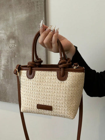 2025 Women's Woven Tote Bag, Large Capacity Beach Bag, Casual Shoulder Crossbody Handbag For Vacation, Travel And Shopping