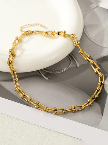 1pc Stainless Steel Fashion U-Shaped Chain Bracelet & Necklace Set For Women