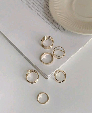 6pcs/Set Geometric Cross Design Open Ring Set, European And American Style