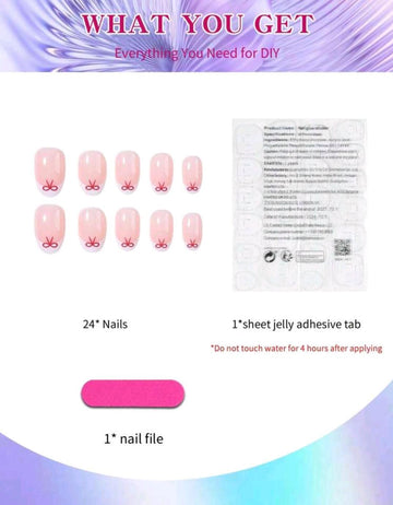 24pcs Short Oval Cute Bow Pattern Design White French Tip Press On Nails Short Fit Perfectly Acrylic Fake Nail Set