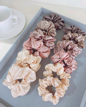 12pcs Women Pink Khaki Solid Casual Scrunchie For Daily Life