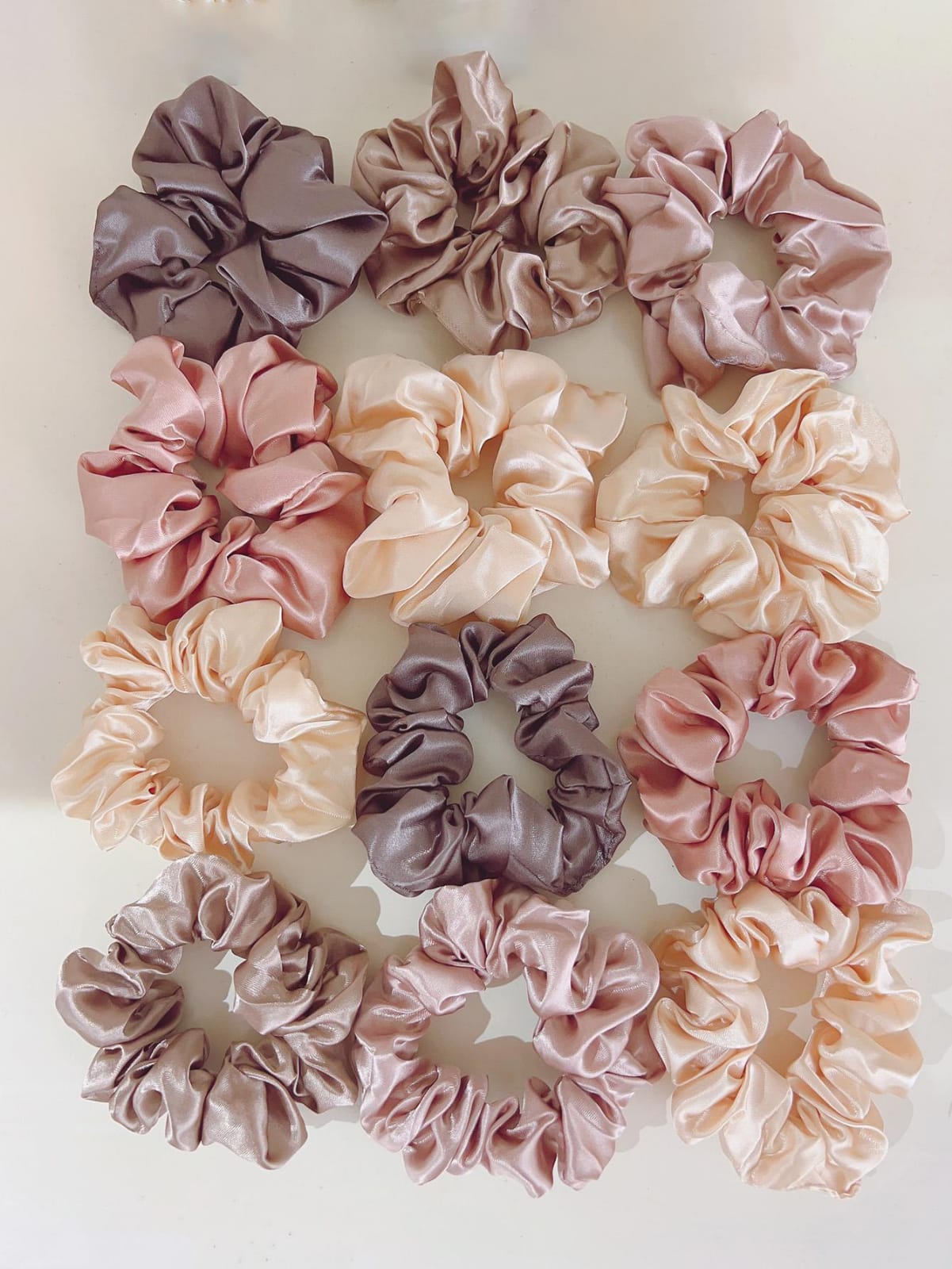12pcs Women Pink Khaki Solid Casual Scrunchie For Daily Life