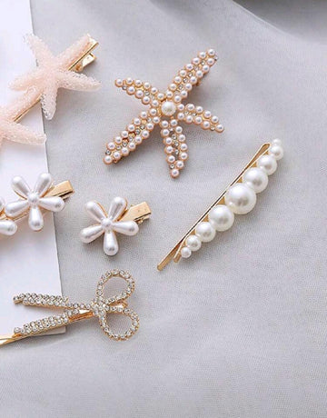 7pcs/Set Pearl & Rhinestone Hair Clips, Vintage Minimalist Versatile Hair Pins